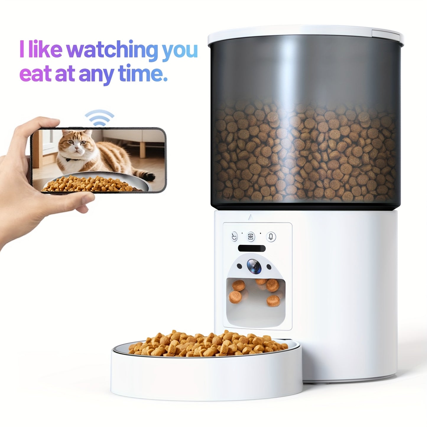 Smart Automatic Pet Feeder with WiFi Camera, Smart for cat Feeder Automatically, 1296P FHD Video Night Vision, Voice Recording, App Control, Stainless Steel Bowl, 5G And 2.4G Wi-Fi, Pet Dry Food Dispenser for Cats And Dogs, A