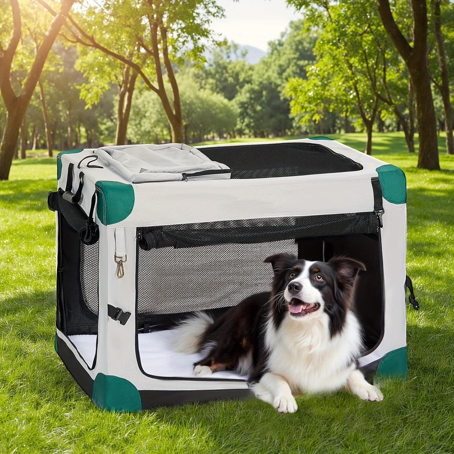 Nomipaw Pet Soft Collapsible Dog Crate - 26/30/36 Inch Portable Travel Dog Crate for Medium/Large Dogs Indoor & Outdoor, 3-Door Pet Crate with Durable Mesh Windows & Storage Bag, Blue