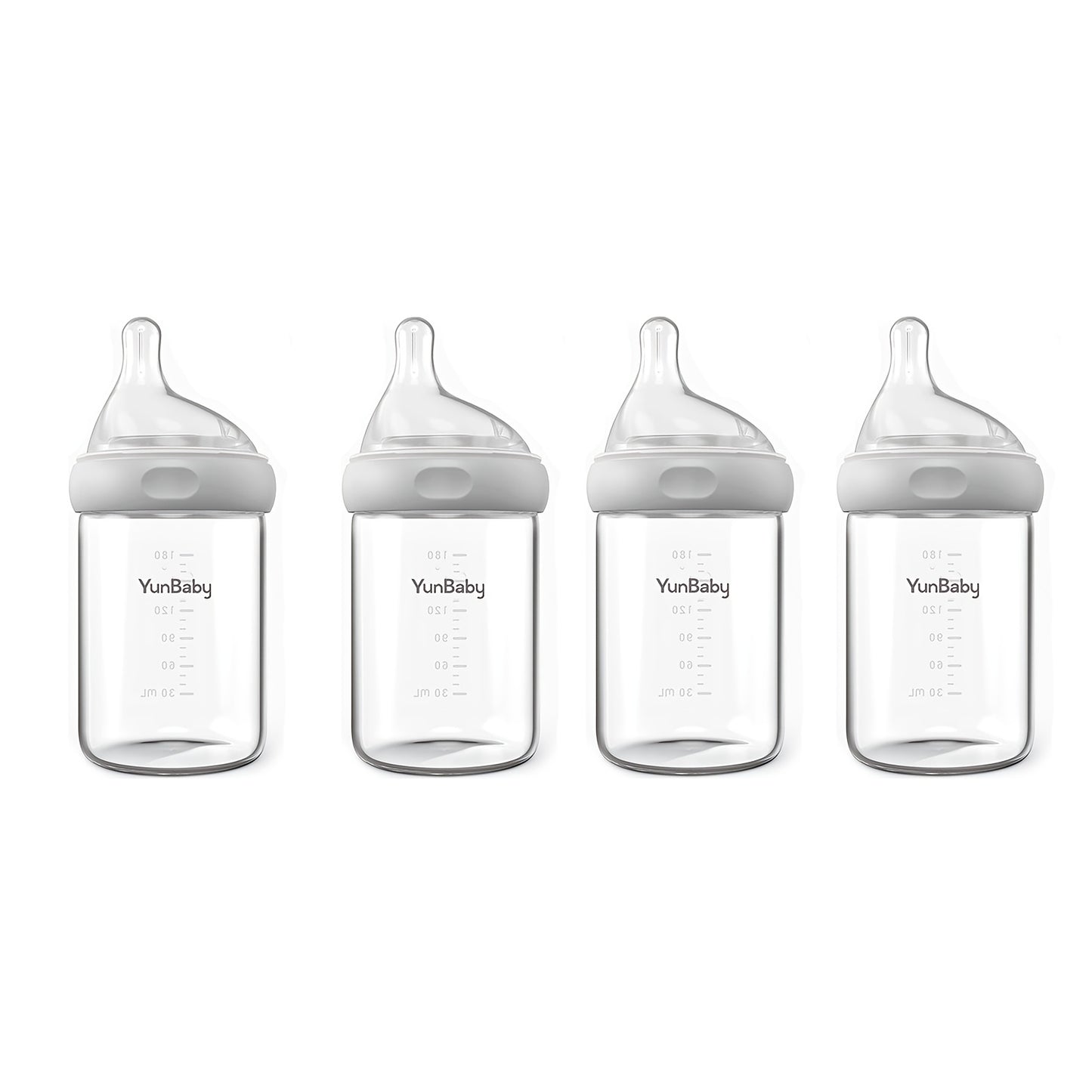 Natural Glass Baby Bottle | For Breastfeeding Babies, Newborn Anti-Colic Bottle Set With Slow Flow Nipple, 0+ Months, 6.9 Oz, 180ML, White, BPA-Free, Durable & Easy To Clean, Perfect Christmas Gift