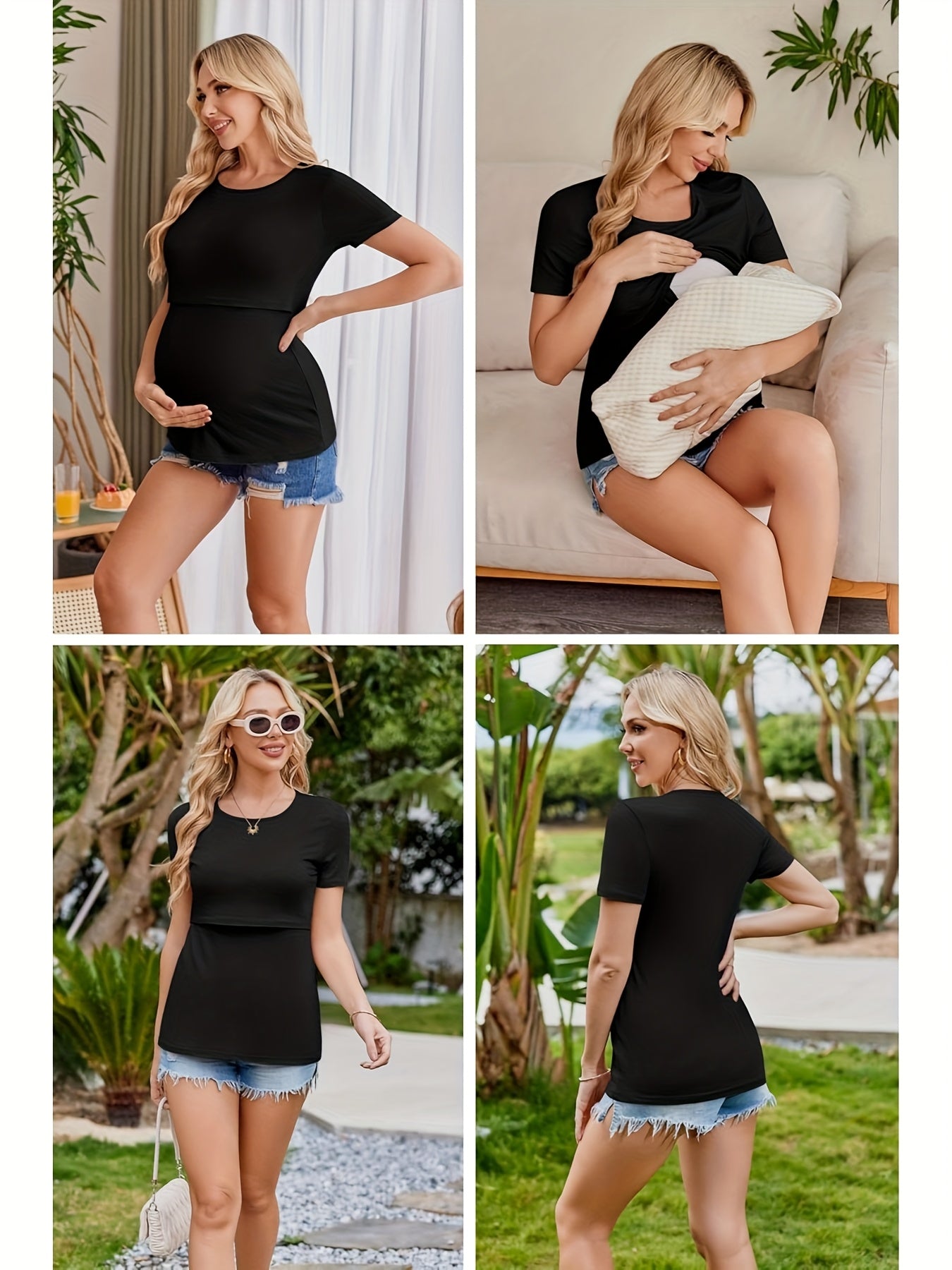 Nursing Maternity Double Layer Short Sleeve Breastfeeding Shirts, 3pcs