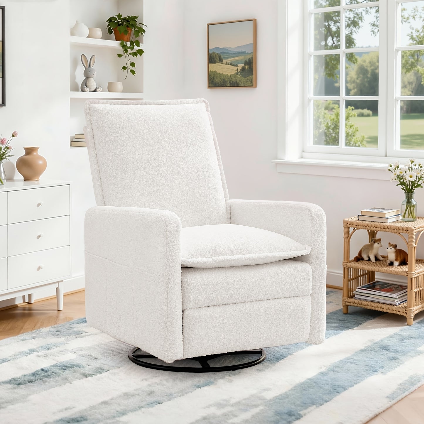 Single Rocking Chair | Teddy Fleece Material, Comfortable Multi-layer Cushion, Manually Adjustable Backrest, Side Pockets, Easy to Assemble