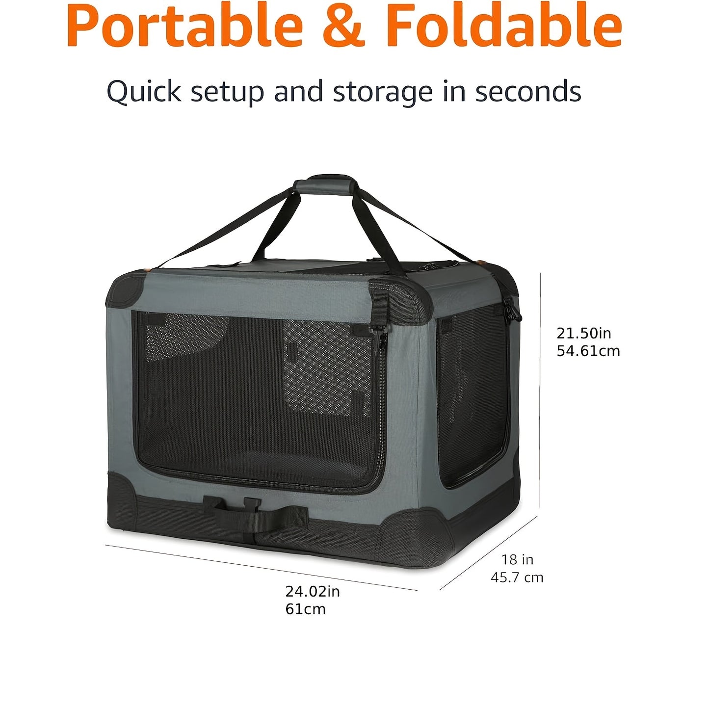 Collapsible Crate for Medium Size Dogs | 3-Door Foldable Soft Kennel with Chew Proof Mesh Windows for Indoor & Outdoor Travel, Folding Portable Soft Pet Dog Crate Carrier Kennel 24/30in, Zipper Closure