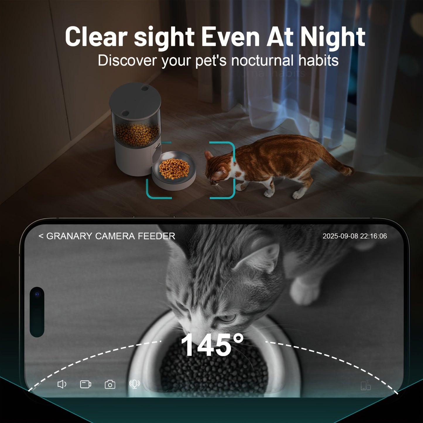 Smart Automatic Pet Feeder with WiFi Camera, Smart for cat Feeder Automatically, 1296P FHD Video Night Vision, Voice Recording, App Control, Stainless Steel Bowl, 5G And 2.4G Wi-Fi, Pet Dry Food Dispenser for Cats And Dogs, A