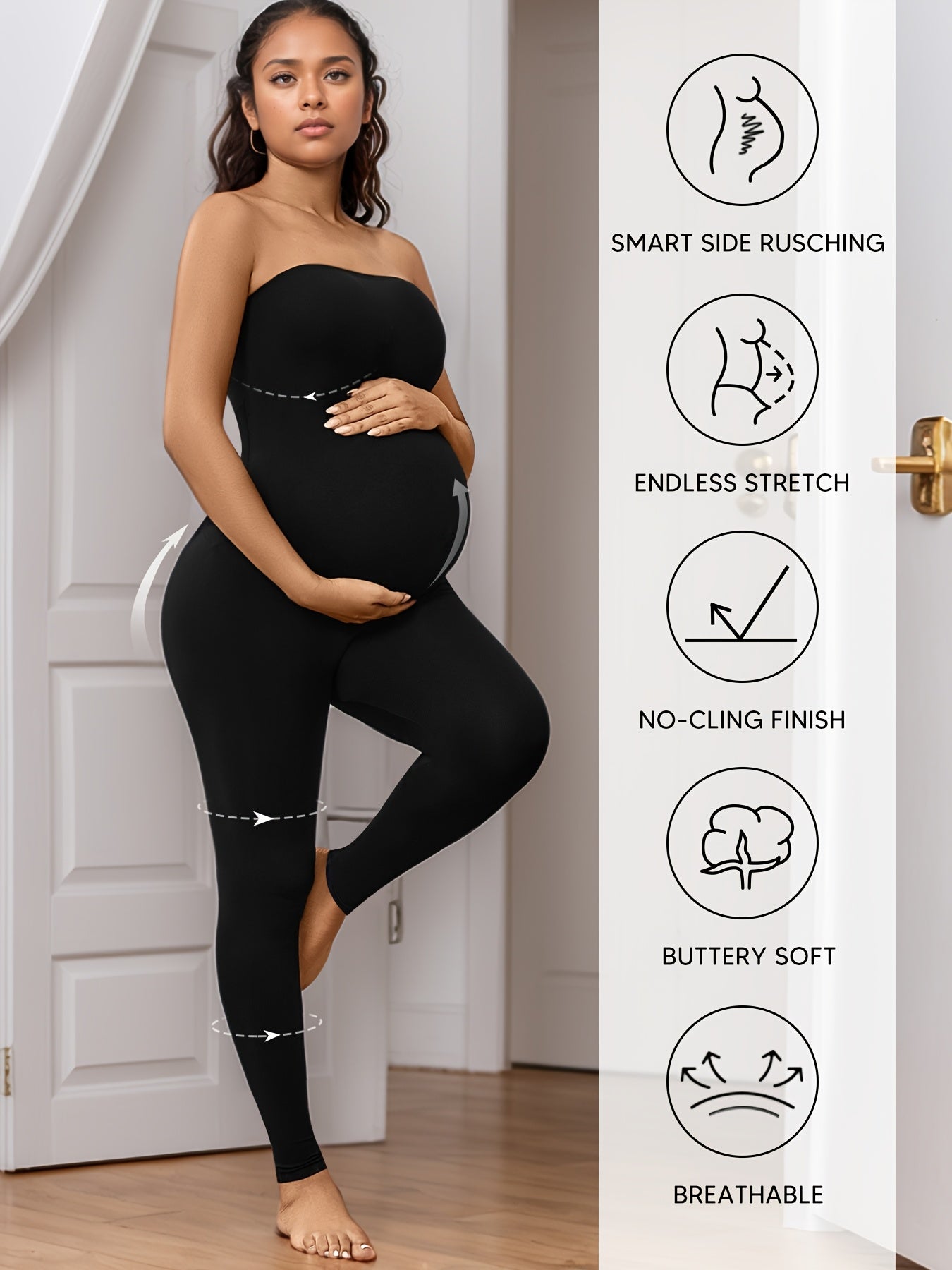 Maternity Bodysuit for Women, Strapless Seamless One-Piece, Stretchy Shapewear Jumpsuit with Under Belly, Elegant Full-Length Wear, Suitable for Prenatal & Postpartum, Machine Washable