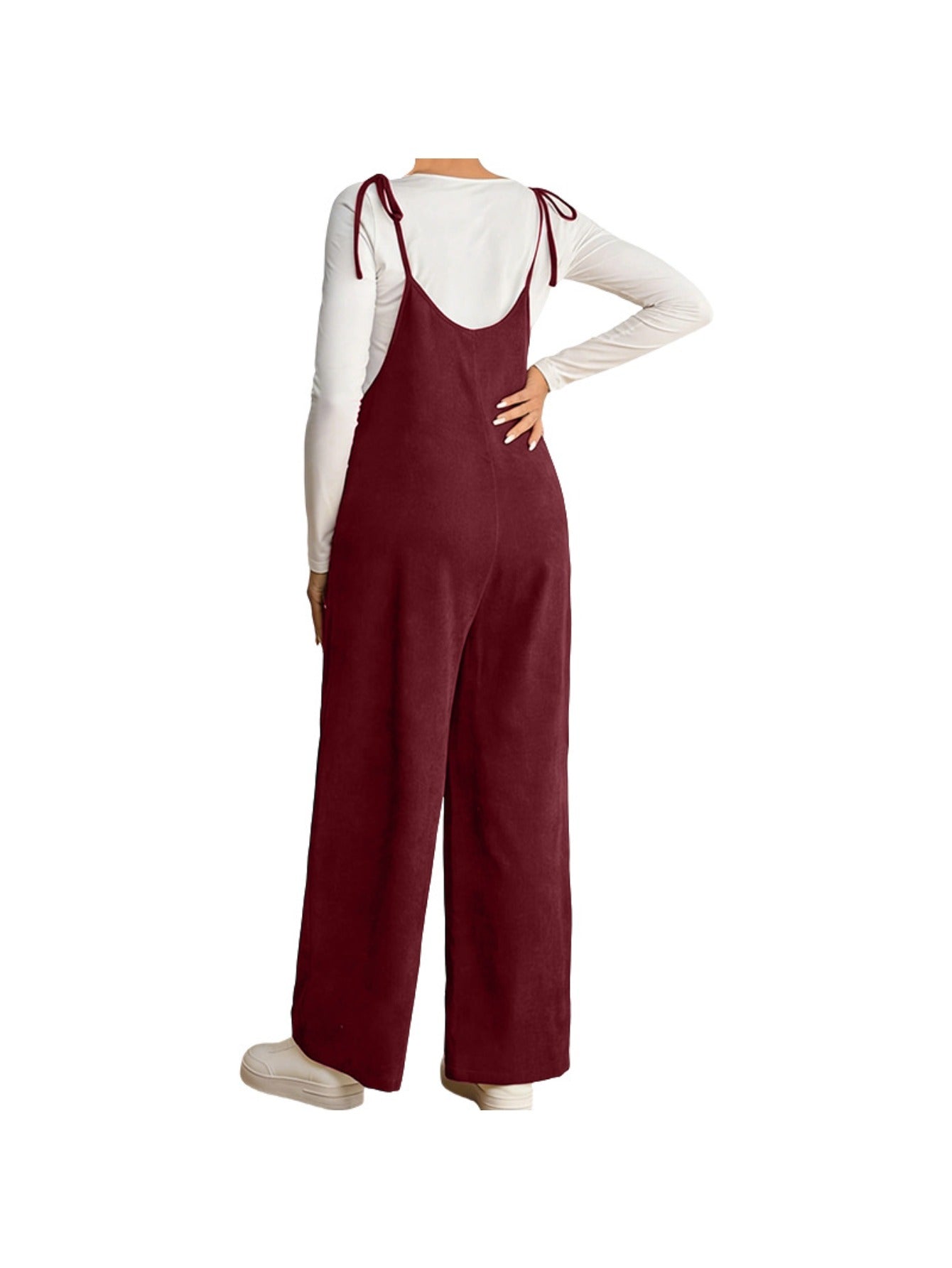 Maternity -  Strappy High Waist Wide Leg Jumpsuit Loose Fit Comfortable Belly Support Versatile Pregnancy Pants