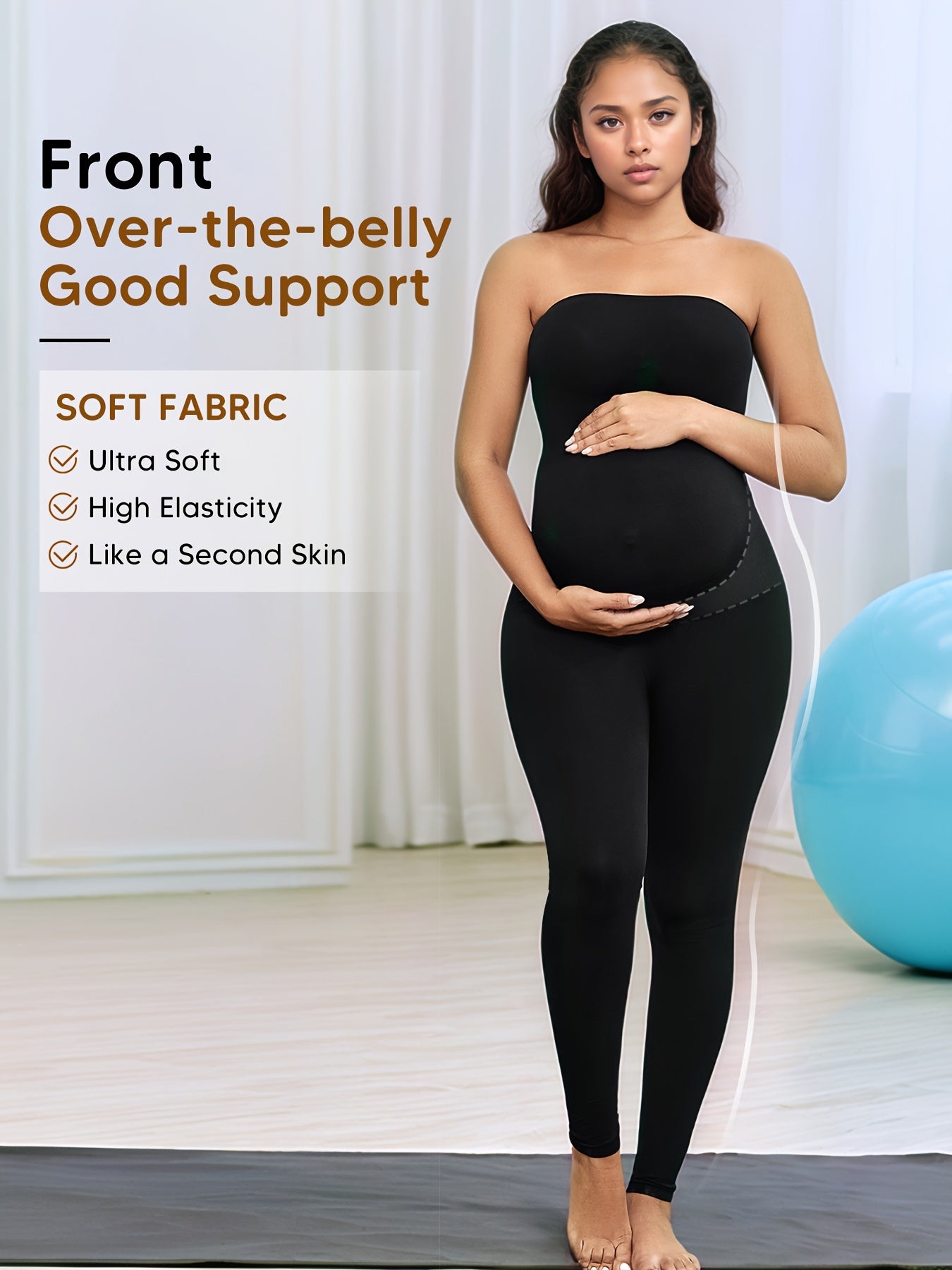 Maternity Bodysuit for Women, Strapless Seamless One-Piece, Stretchy Shapewear Jumpsuit with Under Belly, Elegant Full-Length Wear, Suitable for Prenatal & Postpartum, Machine Washable