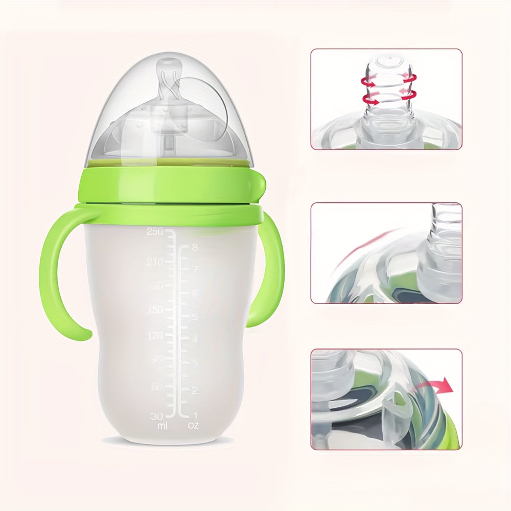 Silicone Baby Bottles for Newborns, Featuring Straws And Gravity Balls, Includes Two Replacement Nipples