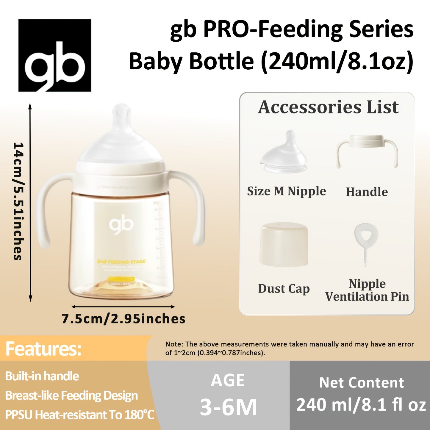 gb PPSU Baby Bottles 3 Sizes, Award-Winning PPSU-Liquid Separation Tech | 7FB Breast-like Nipple & V-Valve Straw | No Spit-Up, BPA-Free (5.41floz+8.12floz+10.14floz) for 0.0-39.37ft,  Vvalve Design, Breastfeeding Moms