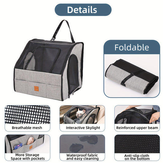 Pet Travel Safety Foldable Dog Cage with Non Slip Wear-Resistant Fabric for Indoor Outdoor Car Travel, Car Travel Dog Cage for Small And Medium Sized Dogs, Portable Car Seat Dog Kennel, 3 Door Portable Foldable Dog Travel Cas