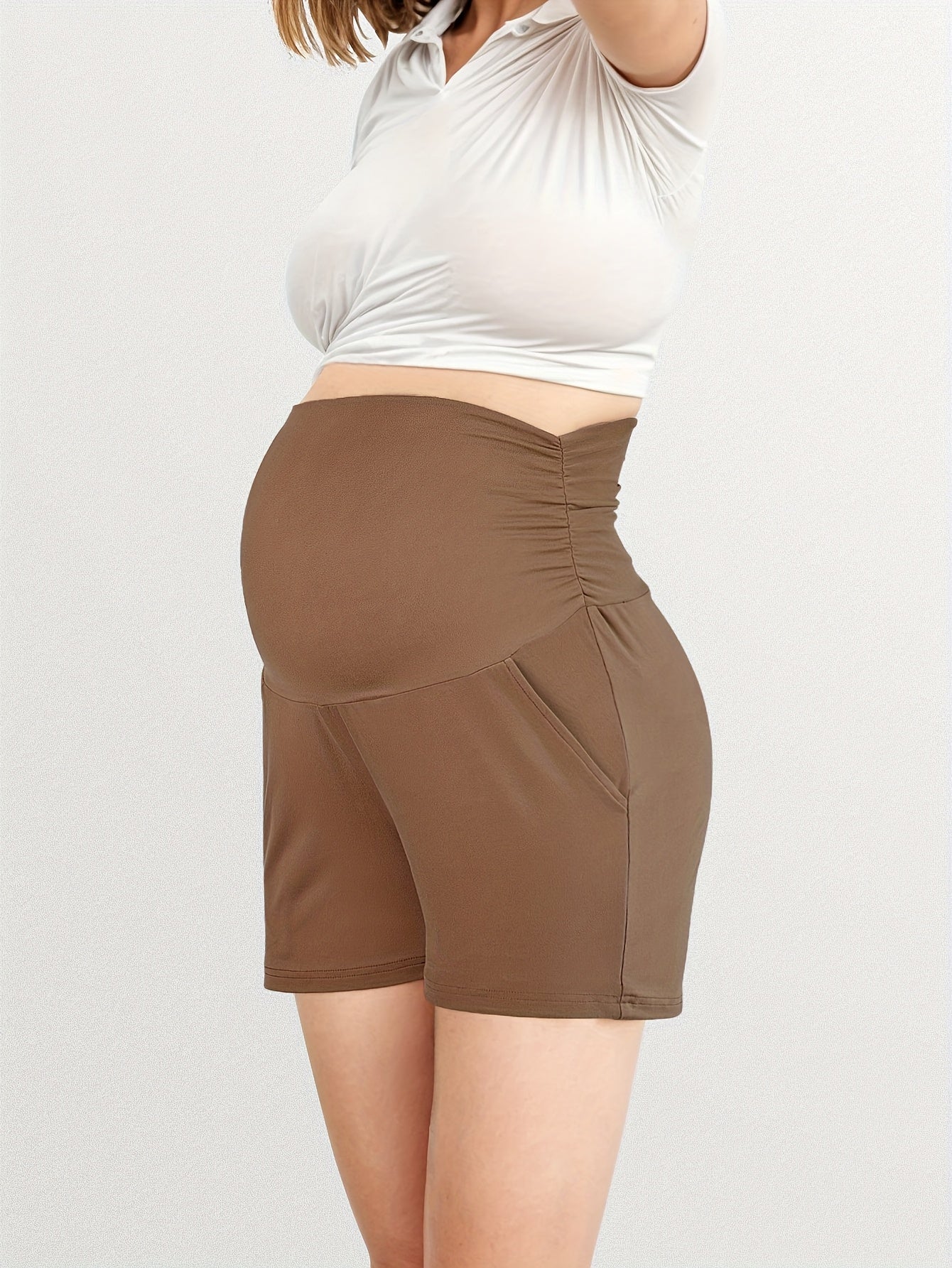 Maternity Shorts, soft and comfortable Lounging Sports Jogging Pants with Pockets, High Elastic Fashionable Wear 3pcs Set