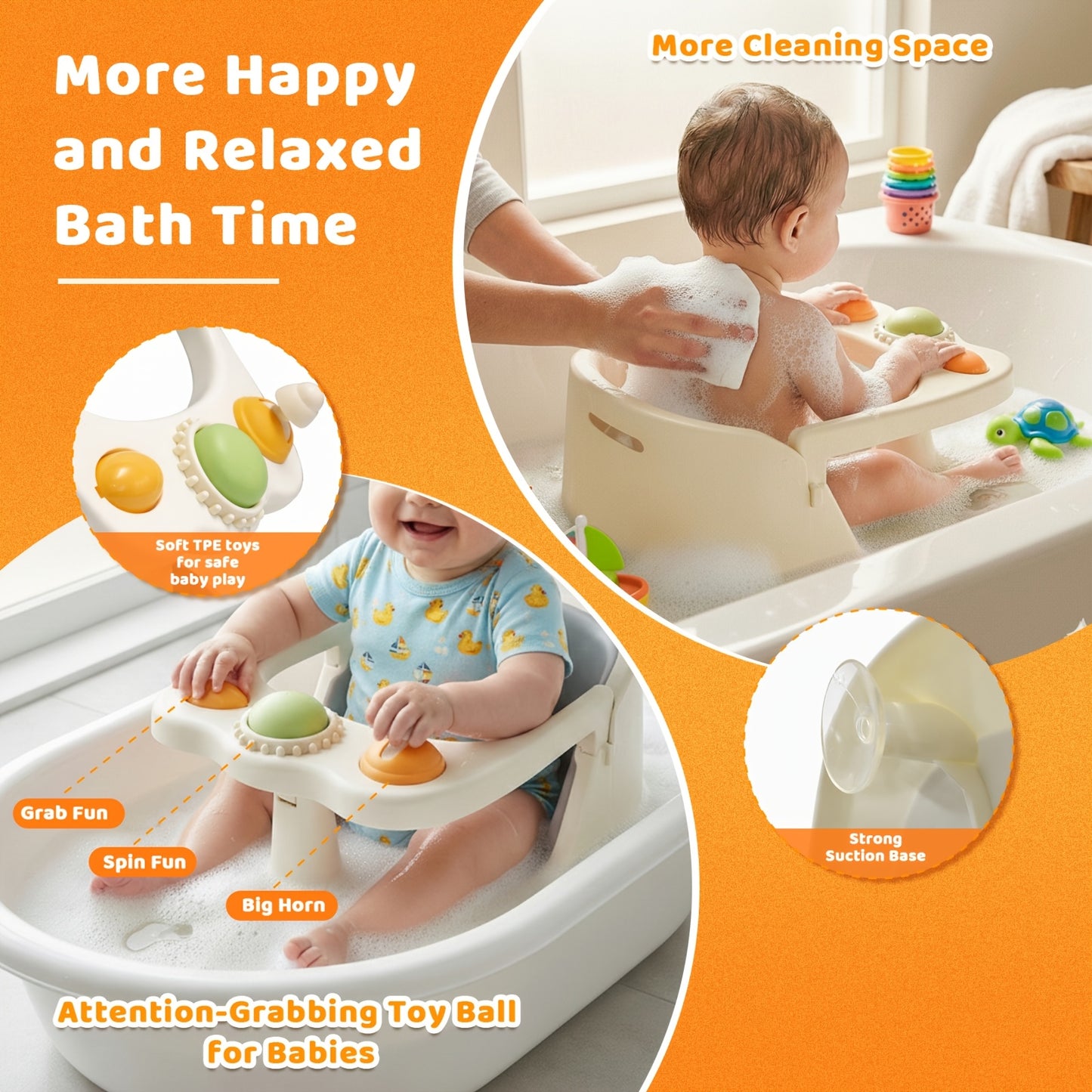 Bath Seat for Sitting Babies, Designed for Babies And Children to Ensure Safety During Bathing And Showering. Suitable for Infants Aged 6 Months And Older, This Non-Slip Chair Features Suction Cups And a Soft Cushion.