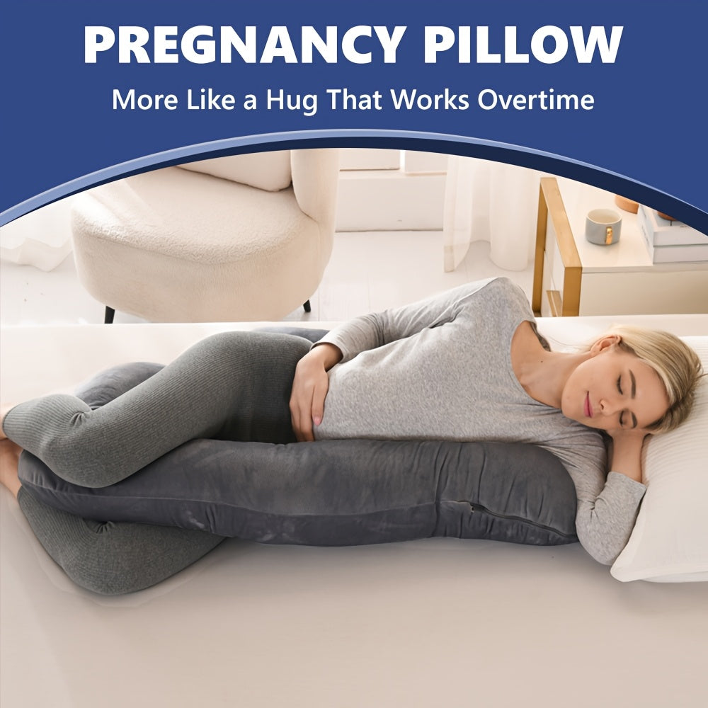 41" Compact J-Shaped Pregnancy Pillow with Removable Velvet Pillowcase - Ergonomic Belly & Hip Support for Side Sleepers, Breathable Memory Foam, Machine Washable Luxury Velvet Design - Ideal Gift for Expectant Mothers, Mater