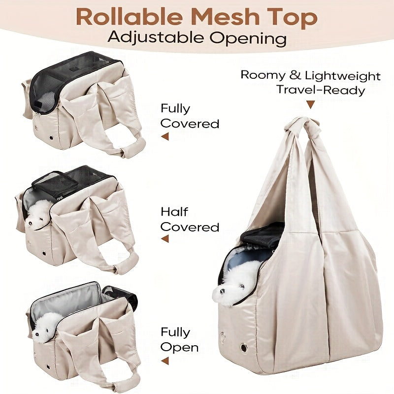 Dog Purse Carrier for Small Dogs, Cats, And Puppies Soft Sided Travel Pet Tote Bag with 4 Large Pockets, Foldable, Lightweight, Fits Pets Up to 15 Lbs, for Travel, Outings