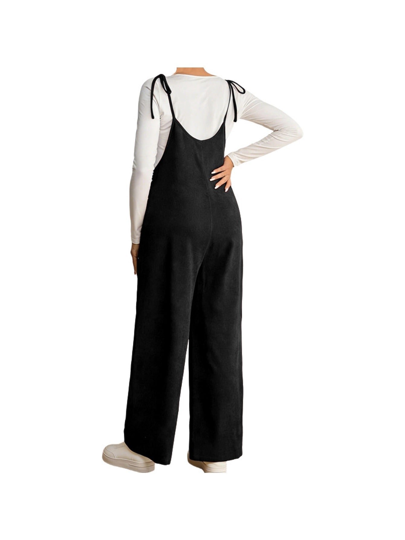 Maternity -  Strappy High Waist Wide Leg Jumpsuit Loose Fit Comfortable Belly Support Versatile Pregnancy Pants