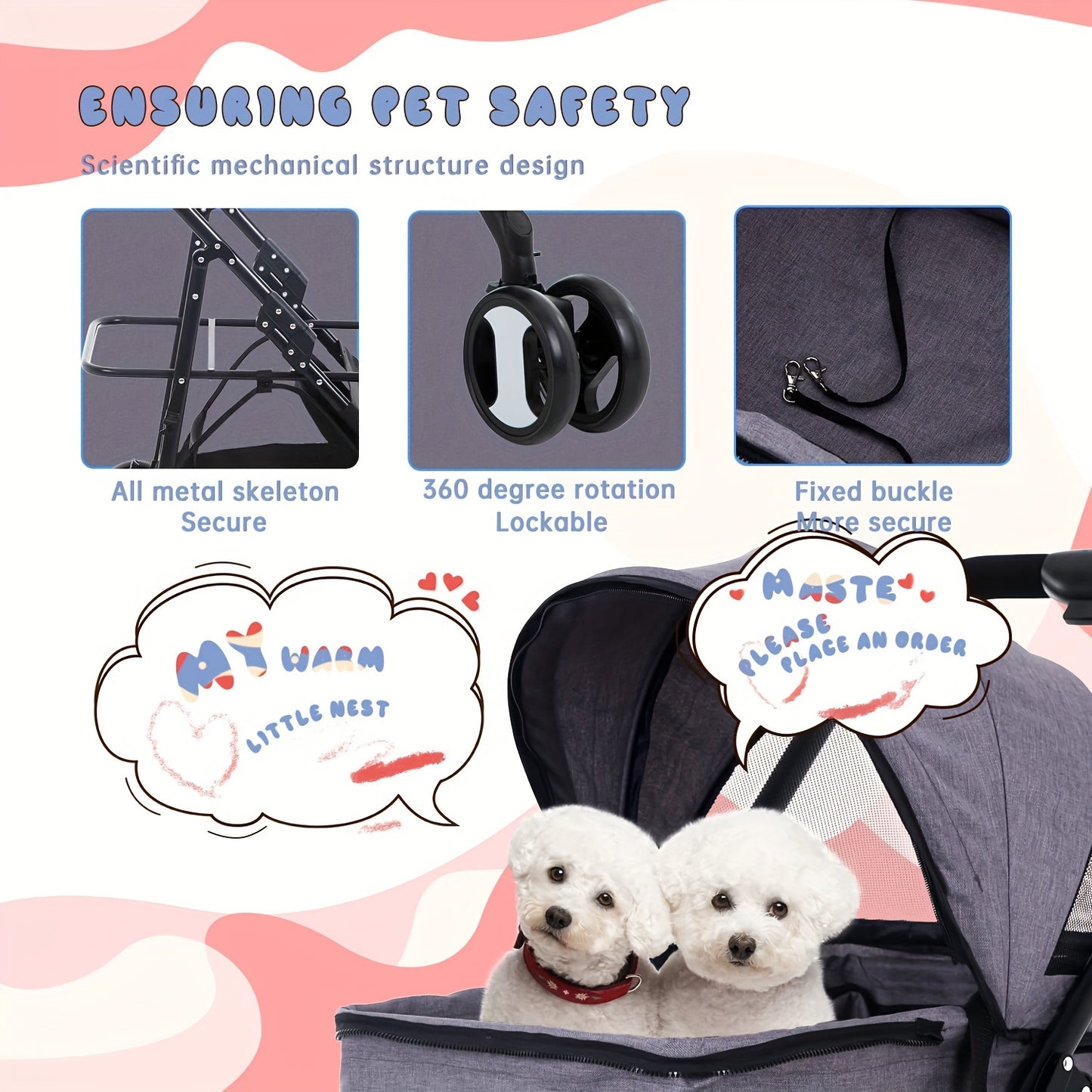 3-in-1 Multifunction Dog Stroller Pet Cat Premium | Jogger Stroller for Medium Small Dogs Cats Detachable Carrier with Storage Basket Waterproof Lightweight Folding for Travel