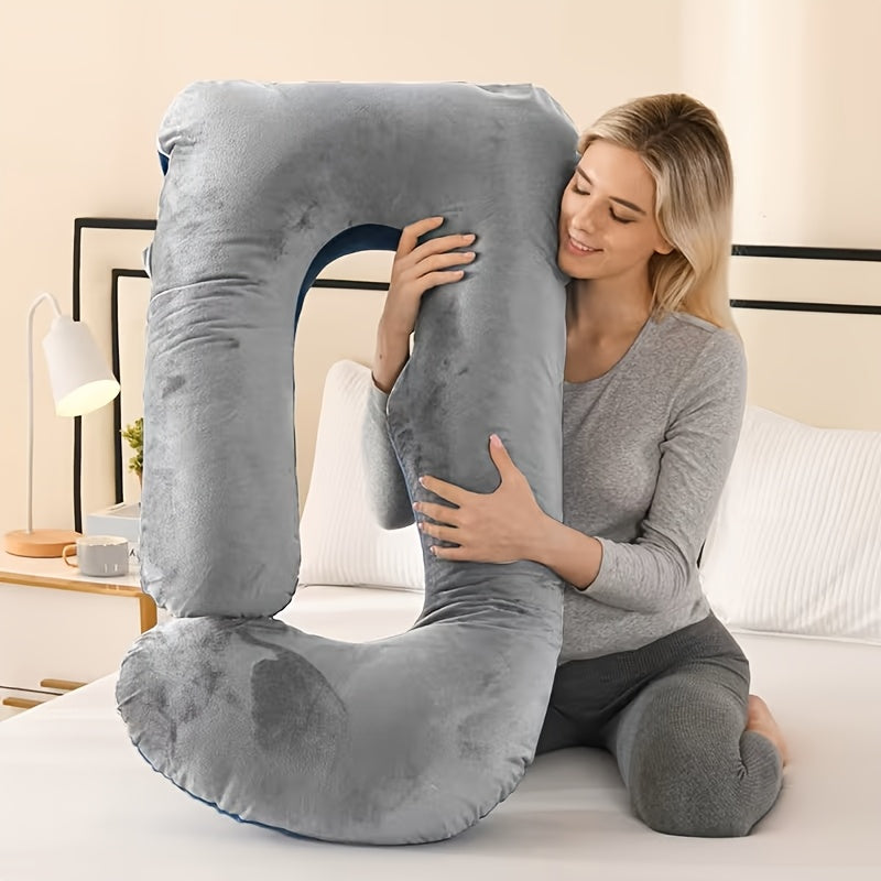 41" Compact J-Shaped Pregnancy Pillow with Removable Velvet Pillowcase - Ergonomic Belly & Hip Support for Side Sleepers, Breathable Memory Foam, Machine Washable Luxury Velvet Design - Ideal Gift for Expectant Mothers, Mater