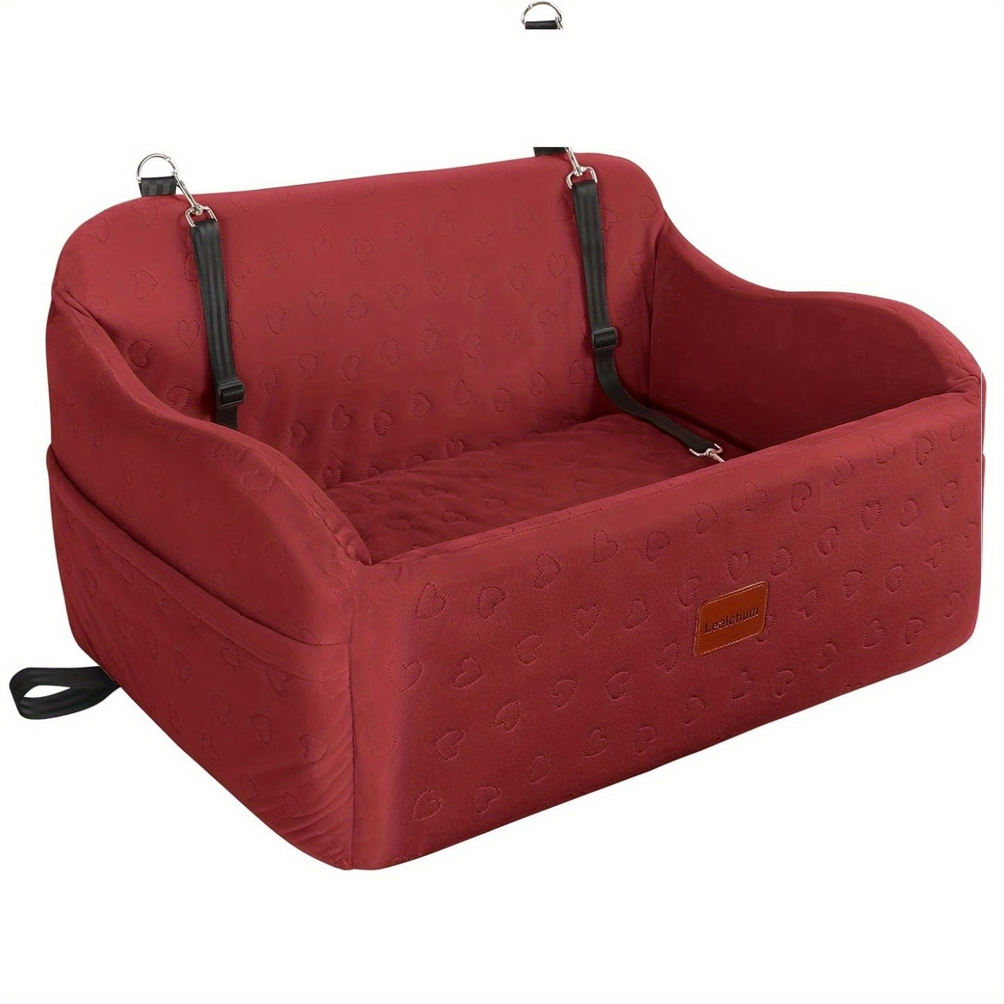 Memory Foam Dog Seat | Comfortable Car Dog Seat for Two Small Dogs or Large Dog up to 55lbs with Side Pockets and 3 Clip-on Safety Leashes, Plush Material, 30in x 19in