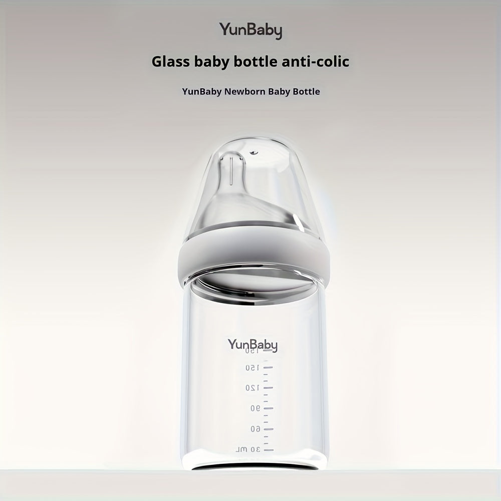 Natural Glass Baby Bottle | For Breastfeeding Babies, Newborn Anti-Colic Bottle Set With Slow Flow Nipple, 0+ Months, 6.9 Oz, 180ML, White, BPA-Free, Durable & Easy To Clean, Perfect Christmas Gift