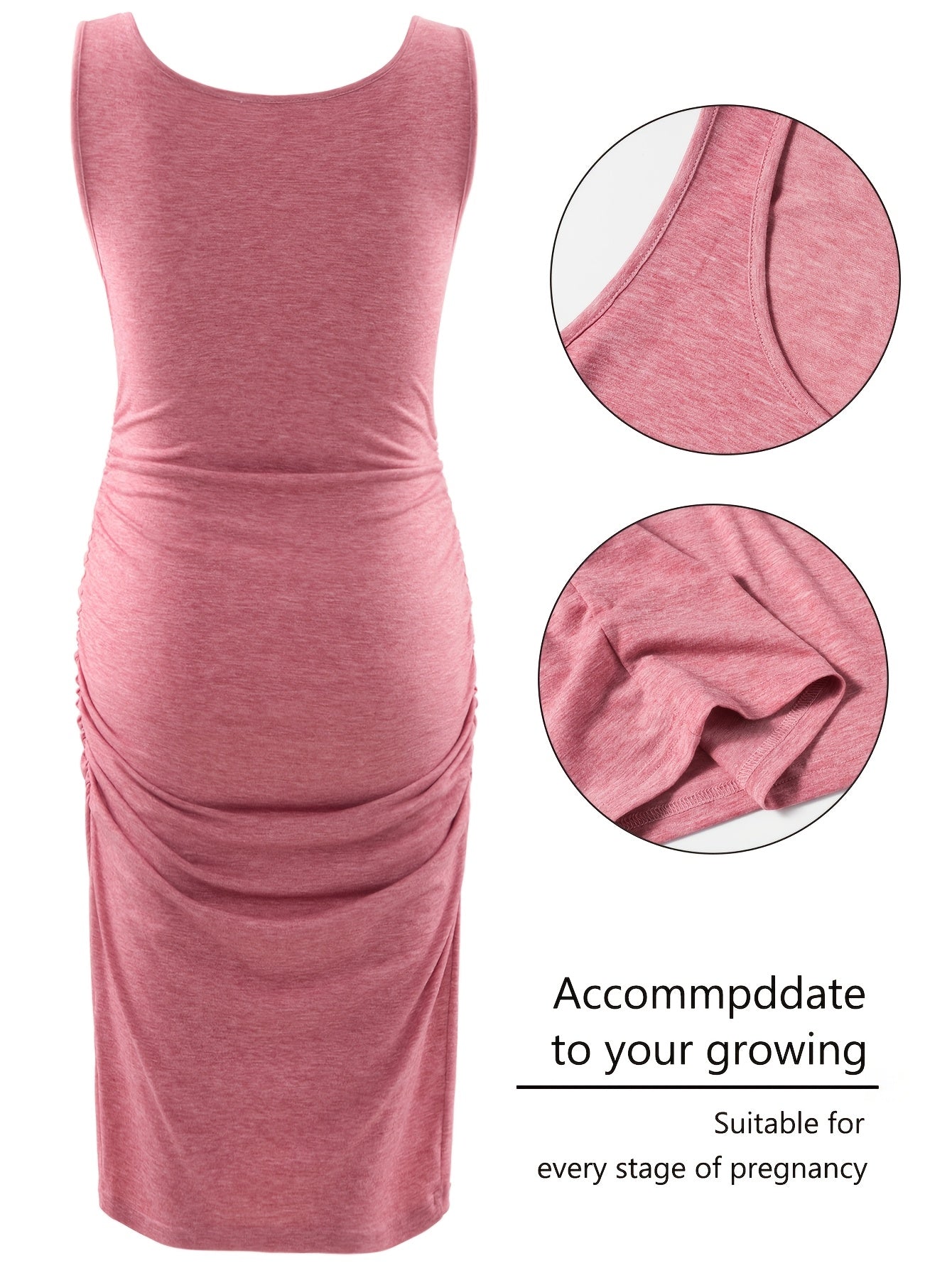 Maternity Tank Dresses - Women's Comfortable Crew-Neck Sleeveless Ruched Summer Dresses for Pregnant Women, All Seasons, Pregnancy Announcement Dresses - 2PCS