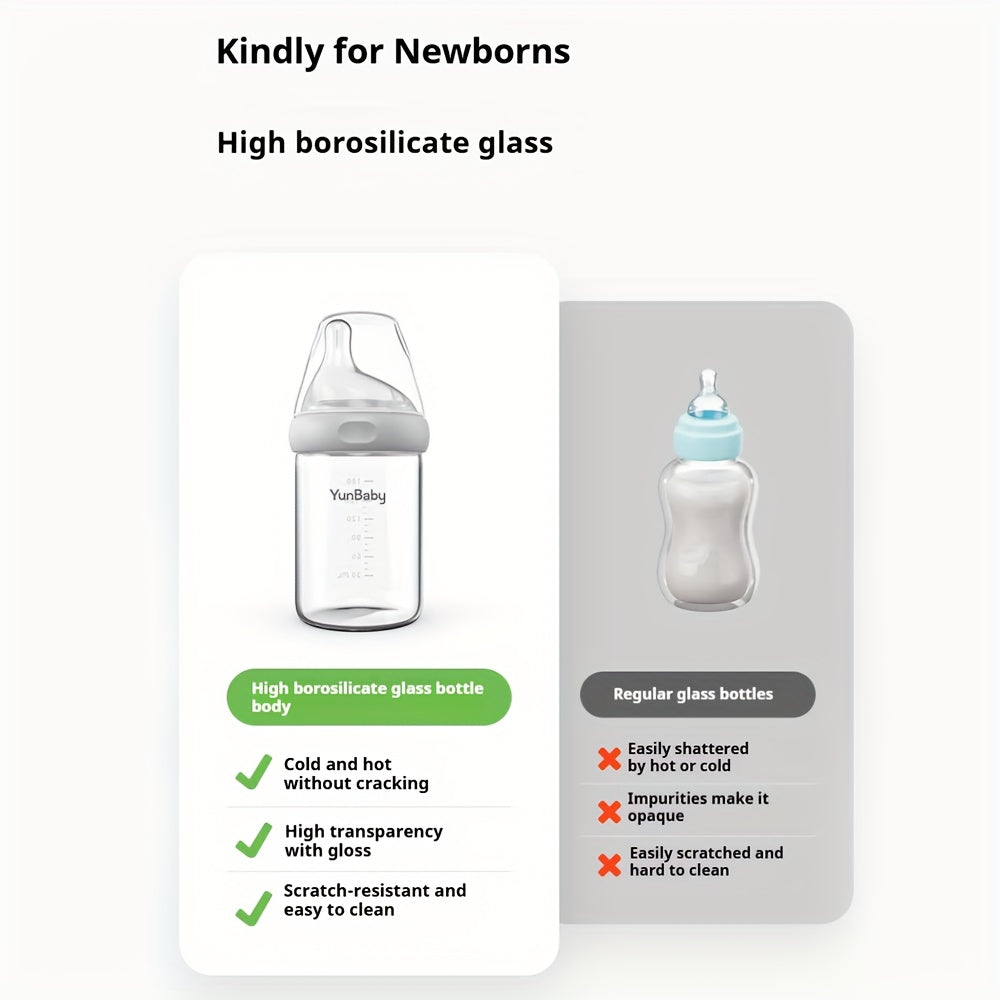 Natural Glass Baby Bottle | For Breastfeeding Babies, Newborn Anti-Colic Bottle Set With Slow Flow Nipple, 0+ Months, 6.9 Oz, 180ML, White, BPA-Free, Durable & Easy To Clean, Perfect Christmas Gift