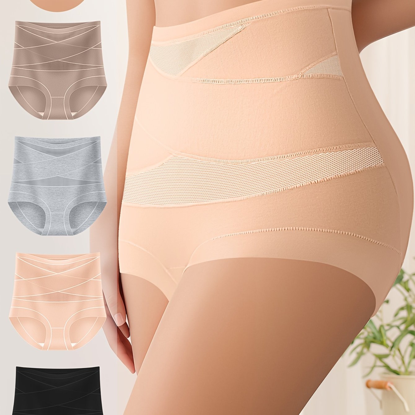 4pcs Postpartum High-Waisted Shaping Panties - Control Panties for Women with Strong Abdominal Binding, Small Stomach Magic, And Buttocks Lifting - Provides Comfortable Waist Shaping And Body Sculpting, Smoothing Underwear, S
