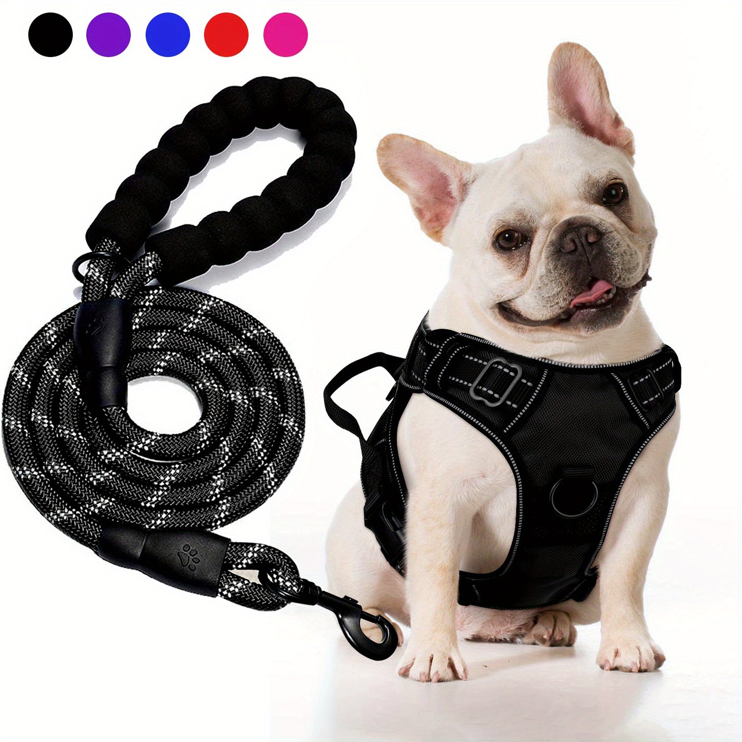 JOYTALE Adjustable Reflective Oxford Dog Harness and Rope Set | Easy Control for Medium to Large Dogs, Includes Free Heavy 5-Foot Dog Rope