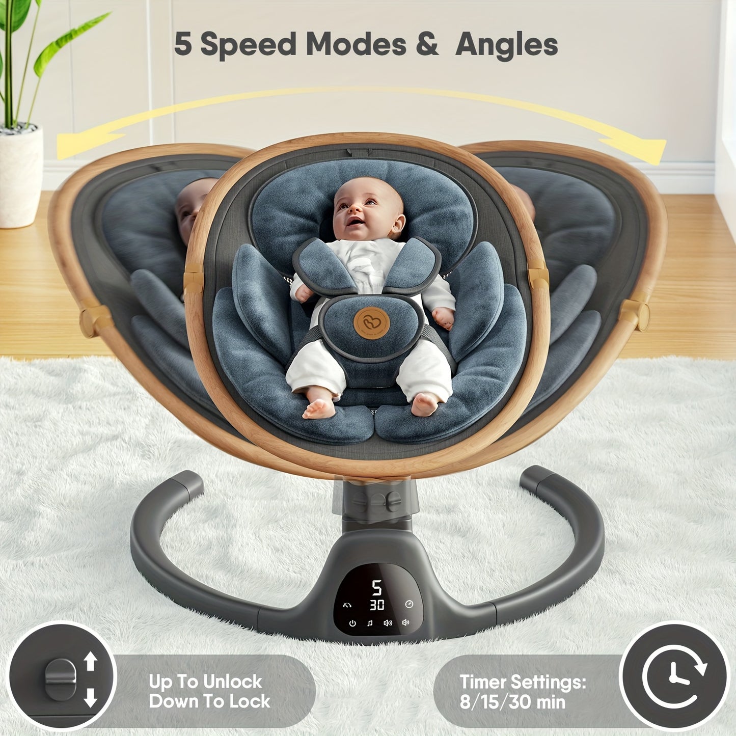 Baby Swings for Infants, Infant Swing with Music Speaker with 3 Seat Positions, 5 Speeds And Remote Control - Portable Baby Swing for Indoor And Outdoor