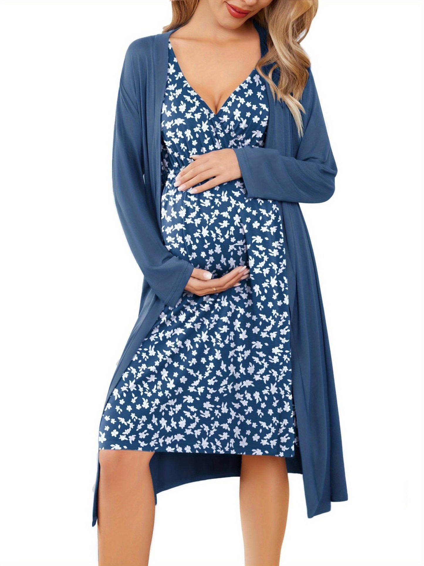 Nursing Maternity Gown and Robe Set Labor Delivery Nursing Nightgowns for Breastfeeding Pregnancy Clothes