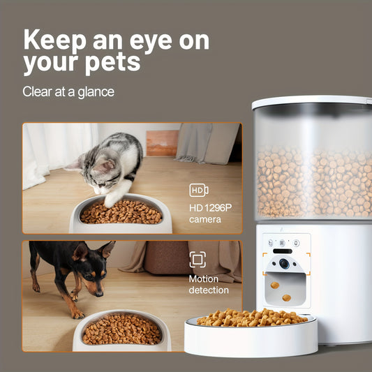 Smart Automatic Pet Feeder with WiFi Camera, Smart for cat Feeder Automatically, 1296P FHD Video Night Vision, Voice Recording, App Control, Stainless Steel Bowl, 5G And 2.4G Wi-Fi, Pet Dry Food Dispenser for Cats And Dogs, A