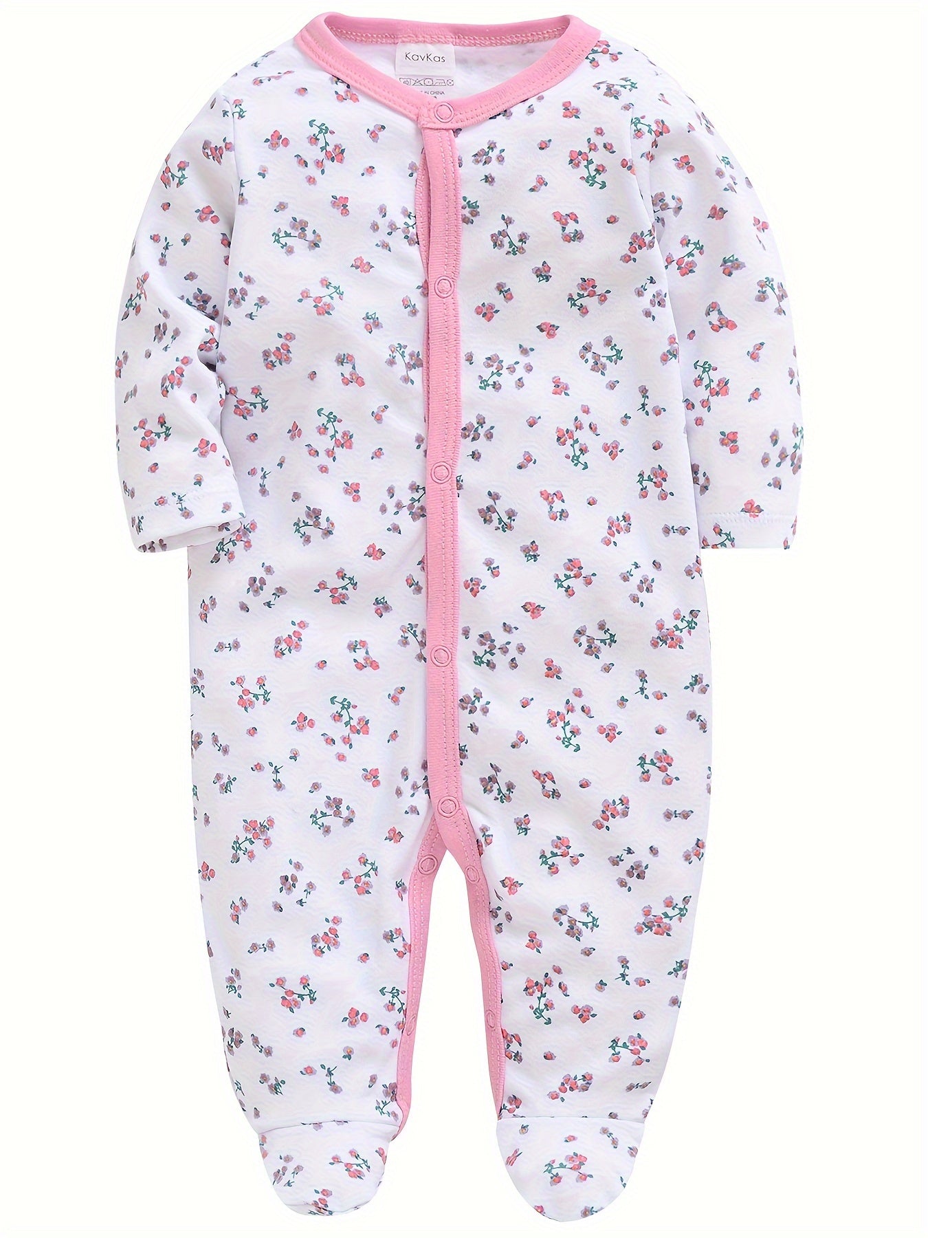 100% Cotton Print Newborn Baby Girl Soft Long Sleeve Footed Romper Cartoon Bunny Rabbit Floral, 0-12 Months