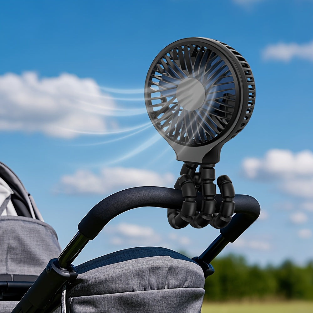 Rechargeable Portable Fan with 3 Speeds And Rotatable Handheld - Battery Powered Stroller Fan, Flexible Tripod Clip On Fan for Car Seat Crib Bike Treadmill