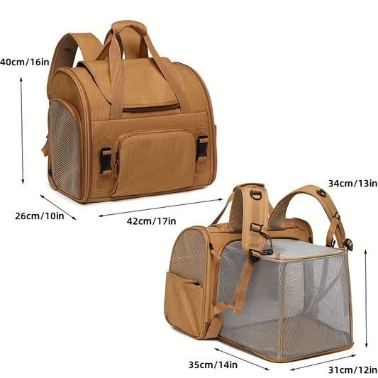 Airline Approved Expandable Cat Backpack Carrier - Breathable 4-Sided Mesh Ventilation & Locking Zippers | Heavy Duty Steel Frame for Small Medium Dogs | Triple Safety Straps & Easy Clean Travel Pet Backpack