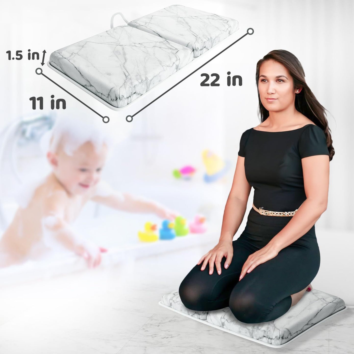 Bath Kneeler and Elbow Kneeling Rest Pad Set for Baby Bathing – Waterproof Soft Memory Foam Mat Organizer Babies & Toddler Bathing Time Toys Sponge