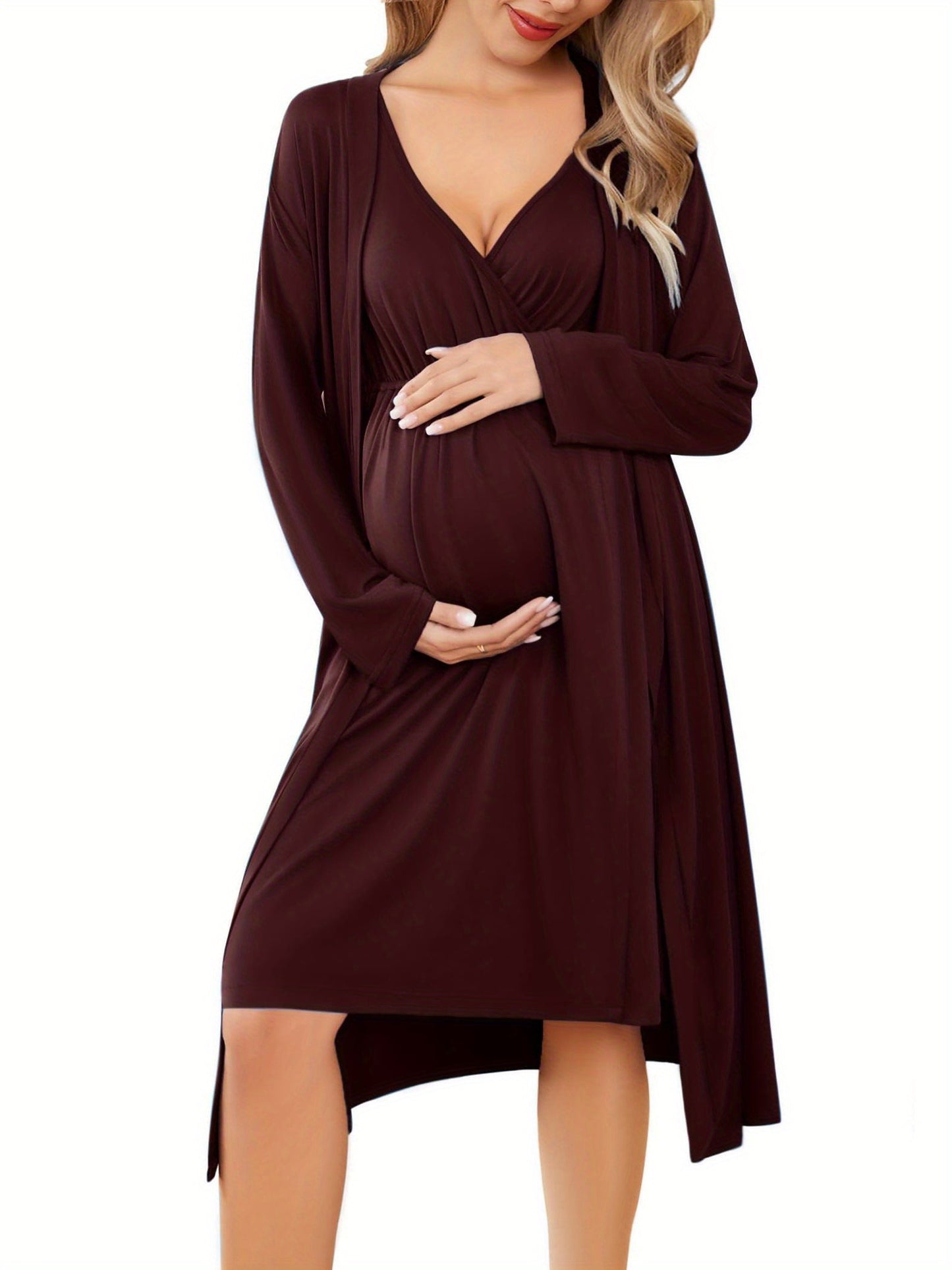 Nursing Maternity Gown and Robe Set Labor Delivery Nursing Nightgowns for Breastfeeding Pregnancy Clothes