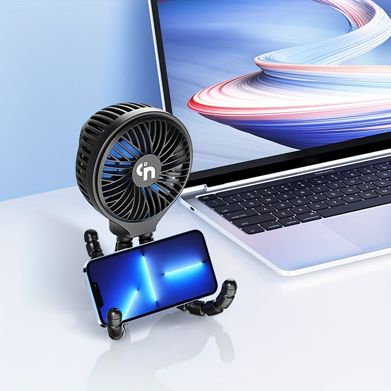 Rechargeable Portable Fan with 3 Speeds And Rotatable Handheld - Battery Powered Stroller Fan, Flexible Tripod Clip On Fan for Car Seat Crib Bike Treadmill