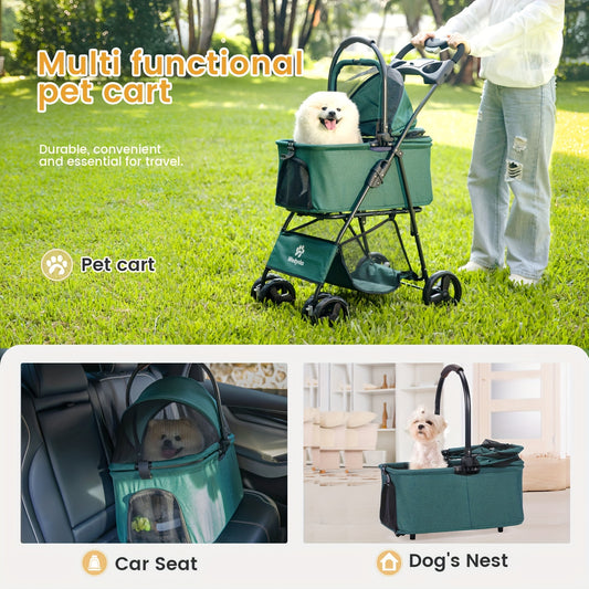 3-IN-1 Pet Stroller for Small to Medium Dogs - Up to 48 lbs Capacity, Detachable Carrier, Car Seat, and Versatile Travel Solution