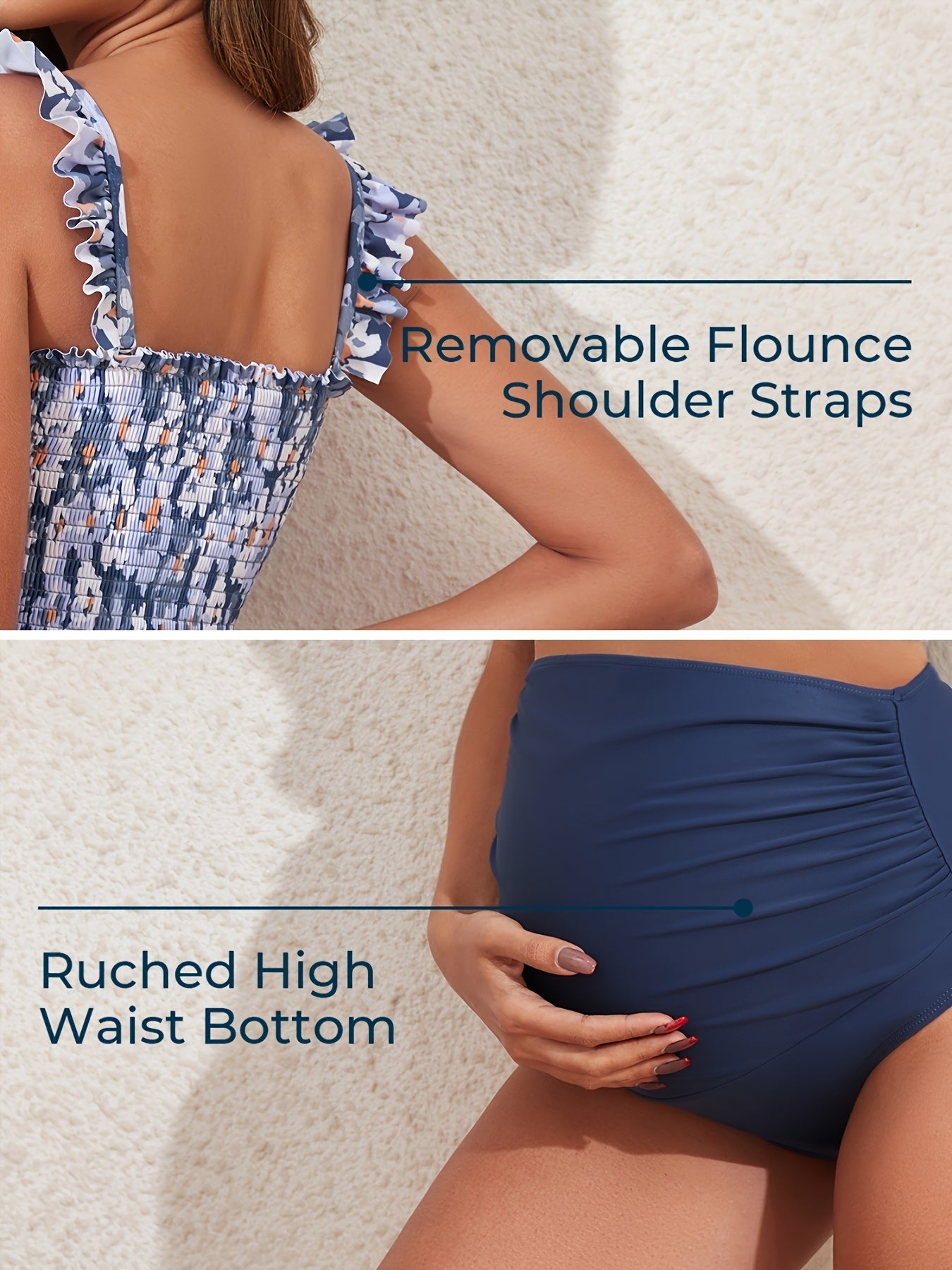 Maternity High Waist Bikini Swimsuit Two Piece Ruffled Hem Cute Bathing Suit Floral Pregnancy Swimwear
