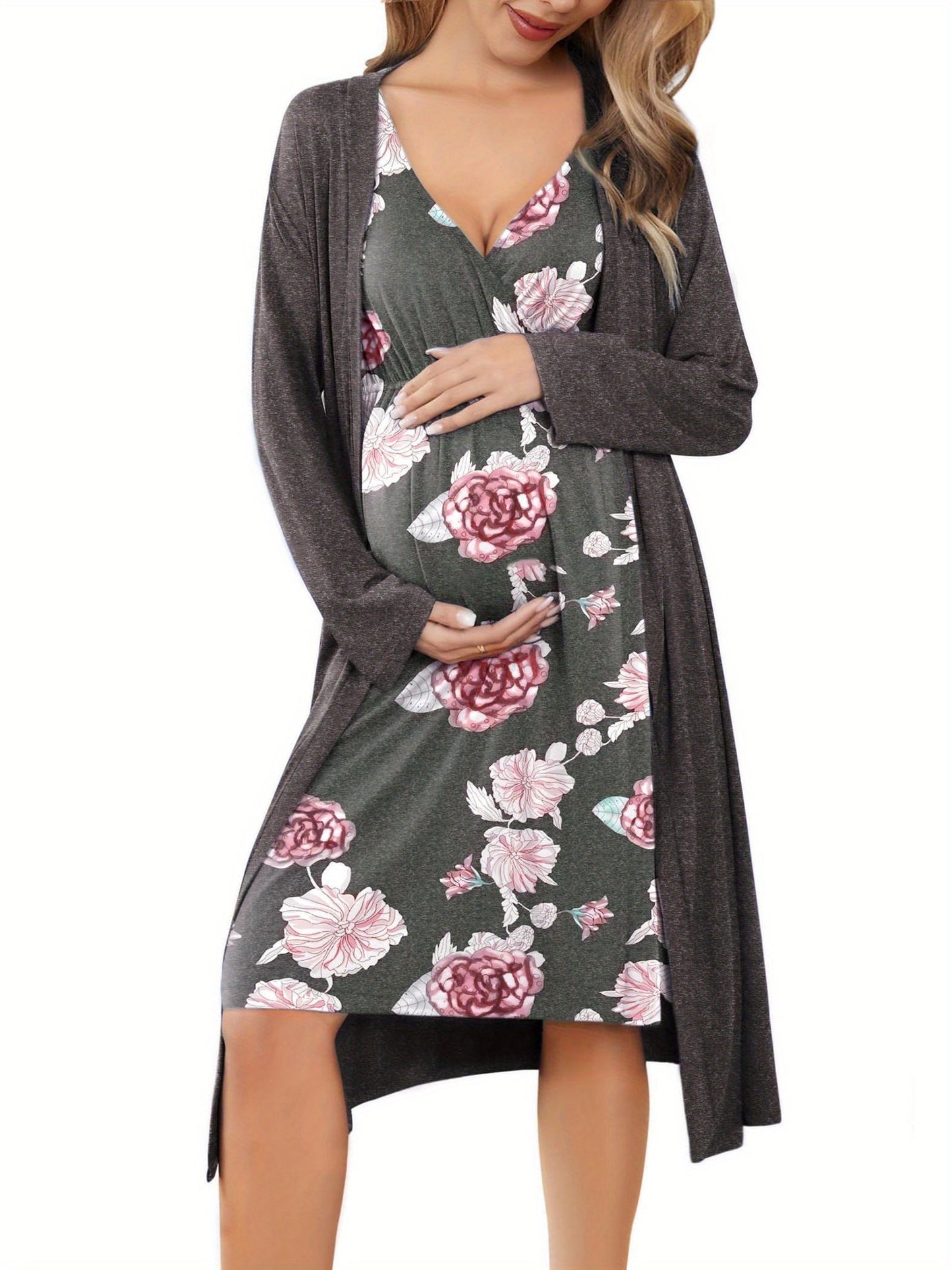 Nursing Maternity Gown and Robe Set Labor Delivery Nursing Nightgowns for Breastfeeding Pregnancy Clothes