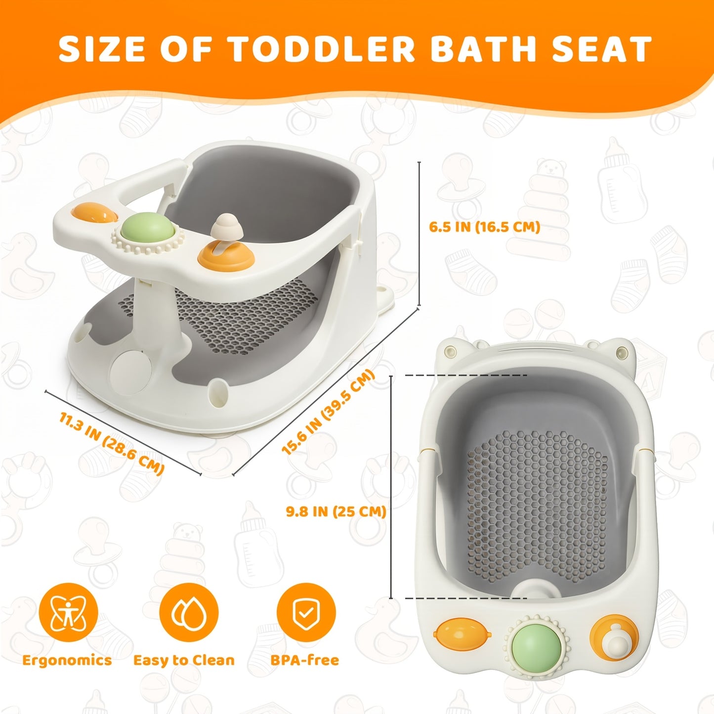 Bath Seat for Sitting Babies, Designed for Babies And Children to Ensure Safety During Bathing And Showering. Suitable for Infants Aged 6 Months And Older, This Non-Slip Chair Features Suction Cups And a Soft Cushion.