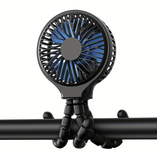 Rechargeable Portable Fan with 3 Speeds And Rotatable Handheld - Battery Powered Stroller Fan, Flexible Tripod Clip On Fan for Car Seat Crib Bike Treadmill