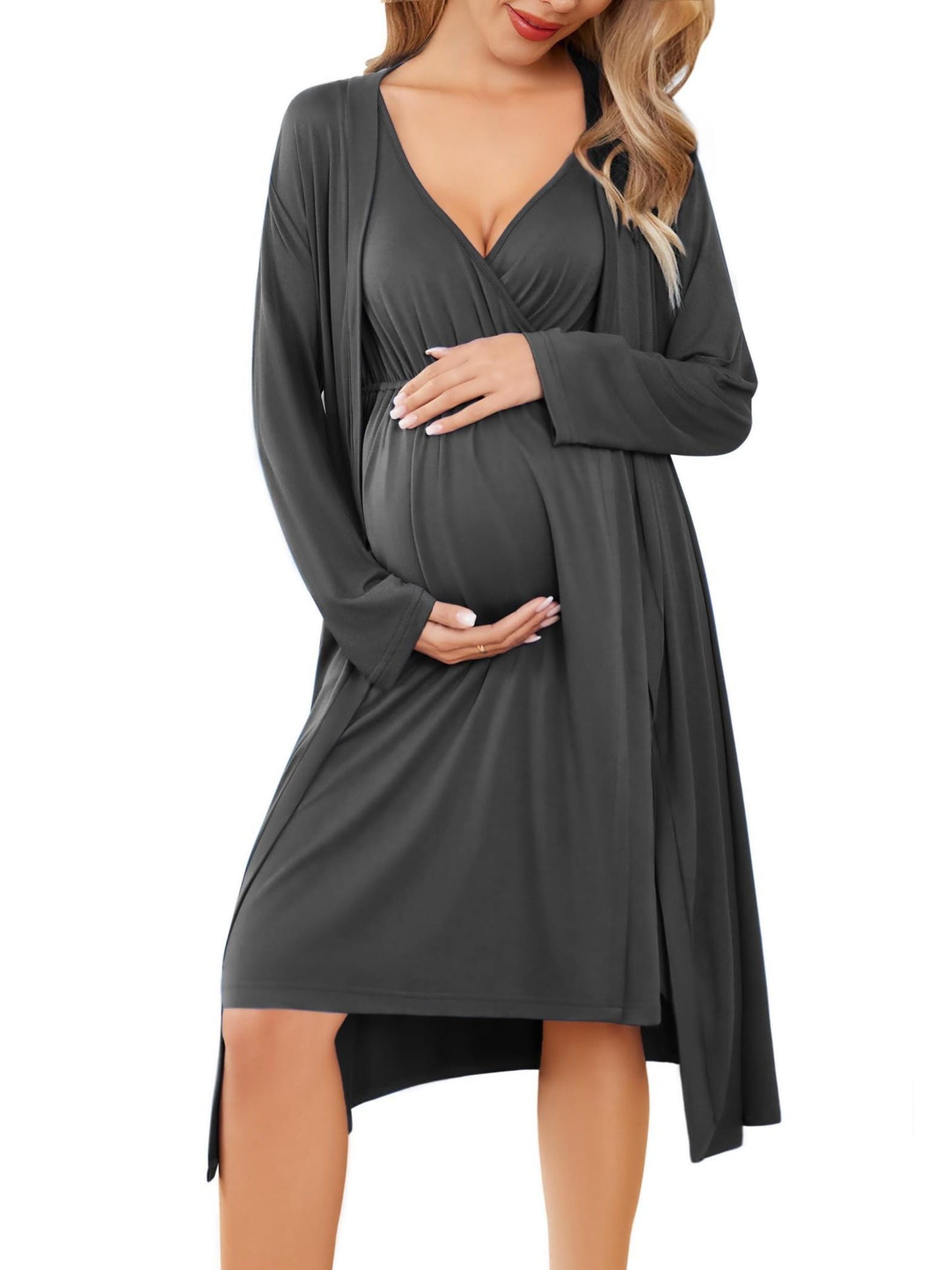 Nursing Maternity Gown and Robe Set Labor Delivery Nursing Nightgowns for Breastfeeding Pregnancy Clothes