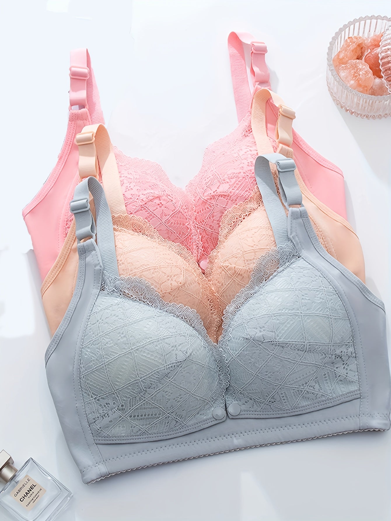Nursing Bras with Front latch for breastfeeding - Lace Underwire, Hand Washable (Non-Dry), 3PCS