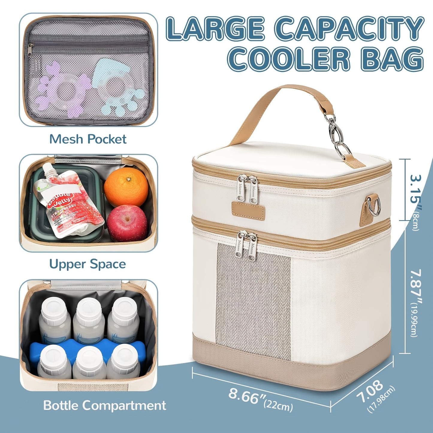 Insulated Bag for Breastmilk with Ice Pack, Designed to Hold 6 Baby Bottles Up to 9 Ounces, Perfect for Nursing Mothers And Daycare Use, in a Brown/ Beige Color