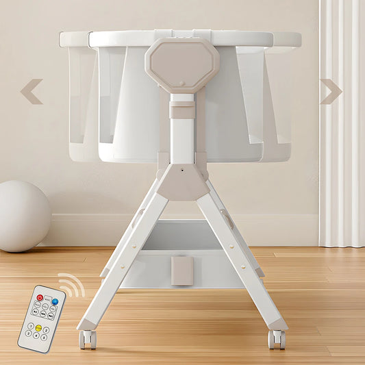 Electric Rocking Bassinet, Bedside Co-Sleeper Automatic, Unisex Portable Travel Cribs with Wheels, Remote Suit 0-6M