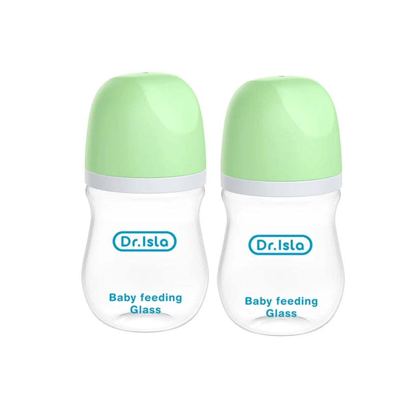 Newborn Baby Glass Bottles Anti-flatulence Milk Feeding Bottles Infant 0-3 Month BPA Free - 2PCS, 90ML/160ML