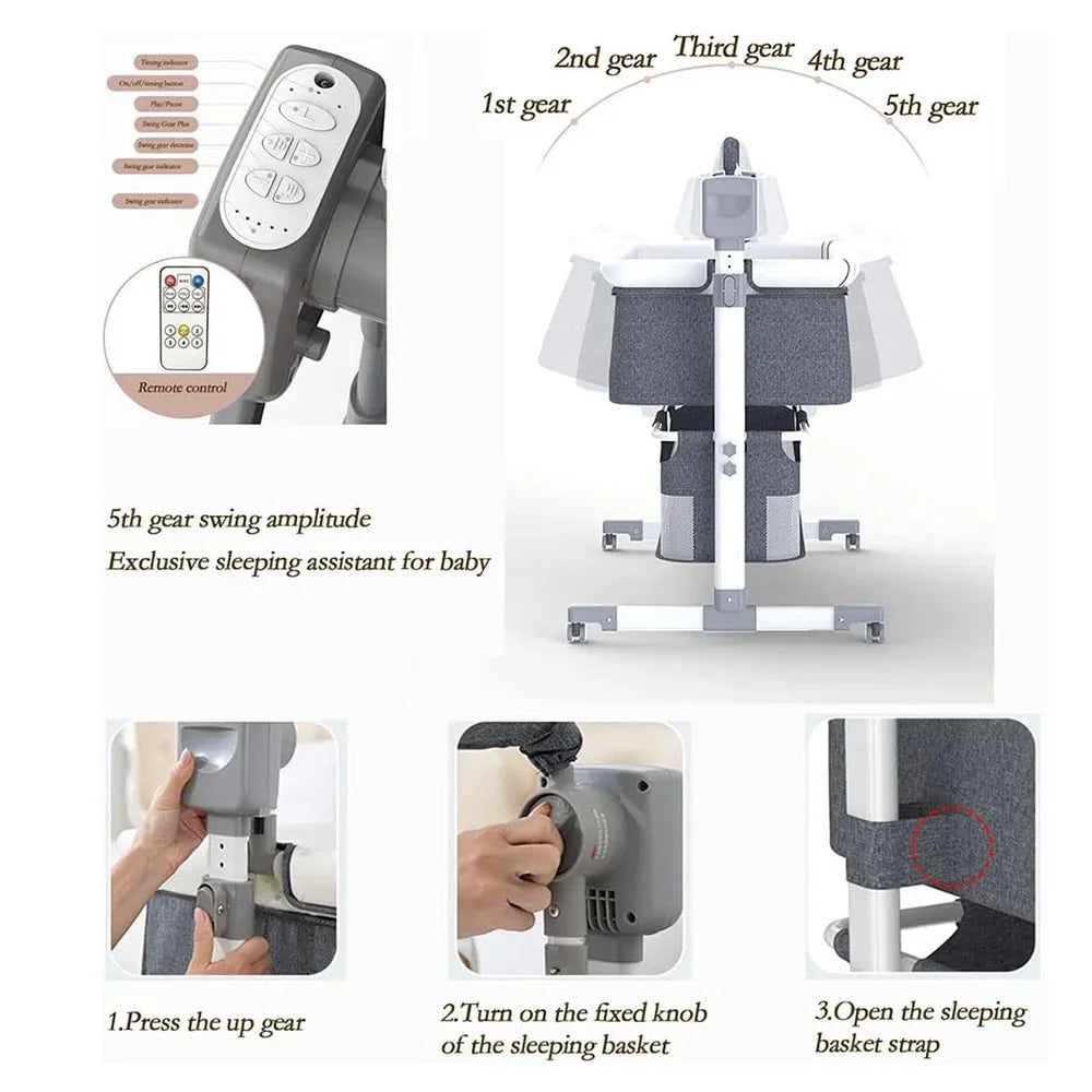 Bassinet for Baby,Automatic Rocking Bassinet with Remote, Wheels, Newborn Bedside Sleeper, Co-sleeper suit 0-6M, Travel Baby Cribs