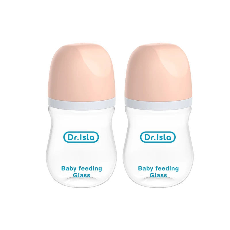 Newborn Baby Glass Bottles Anti-flatulence Milk Feeding Bottles Infant 0-3 Month BPA Free - 2PCS, 90ML/160ML