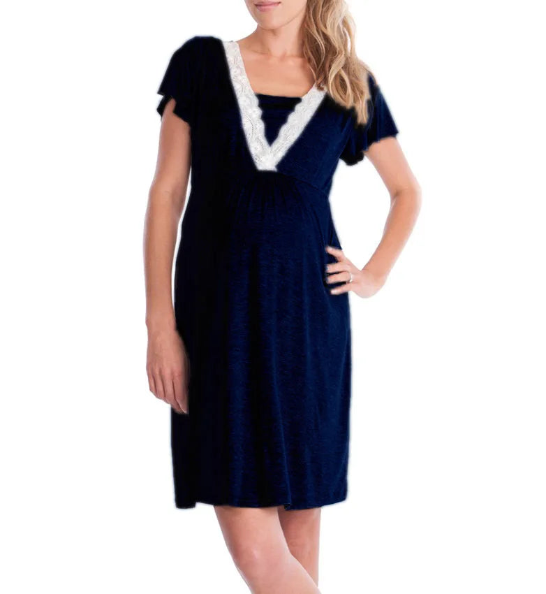 Maternity Nursing Nightgown & Matching Robe With Lace Trim and Adjustable Belt, Sold  Separately