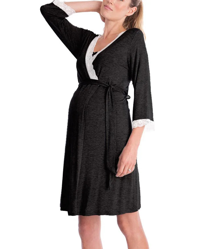 Maternity Nursing Nightgown & Matching Robe With Lace Trim and Adjustable Belt, Sold  Separately