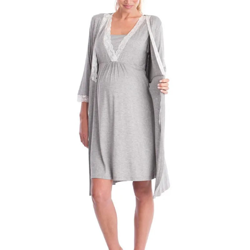 Maternity Nursing Nightgown & Matching Robe With Lace Trim and Adjustable Belt, Sold  Separately